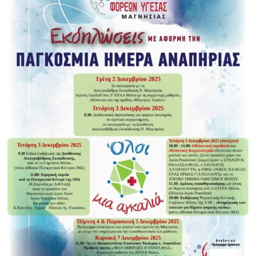 Eκδηλώσεις του Άτυπου Δικτύου Φορέων Υγείας για την 3η Δεκεμβρίου 2025 - Παγκόσμια Ημέρα Ατόμων με Αναπηρία