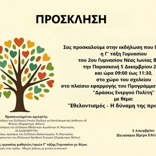 Παγκόσμια Ημέρα Εθελοντισμού - 2ο Γυμνασίο Νέας Ιωνίας - 05/12/2025